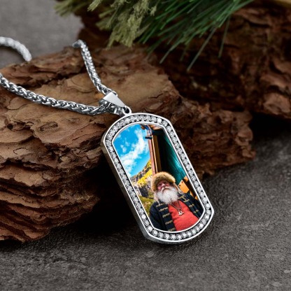 Custom Photo Dog Tag CZ Pendant Necklace for Men  silver occasion