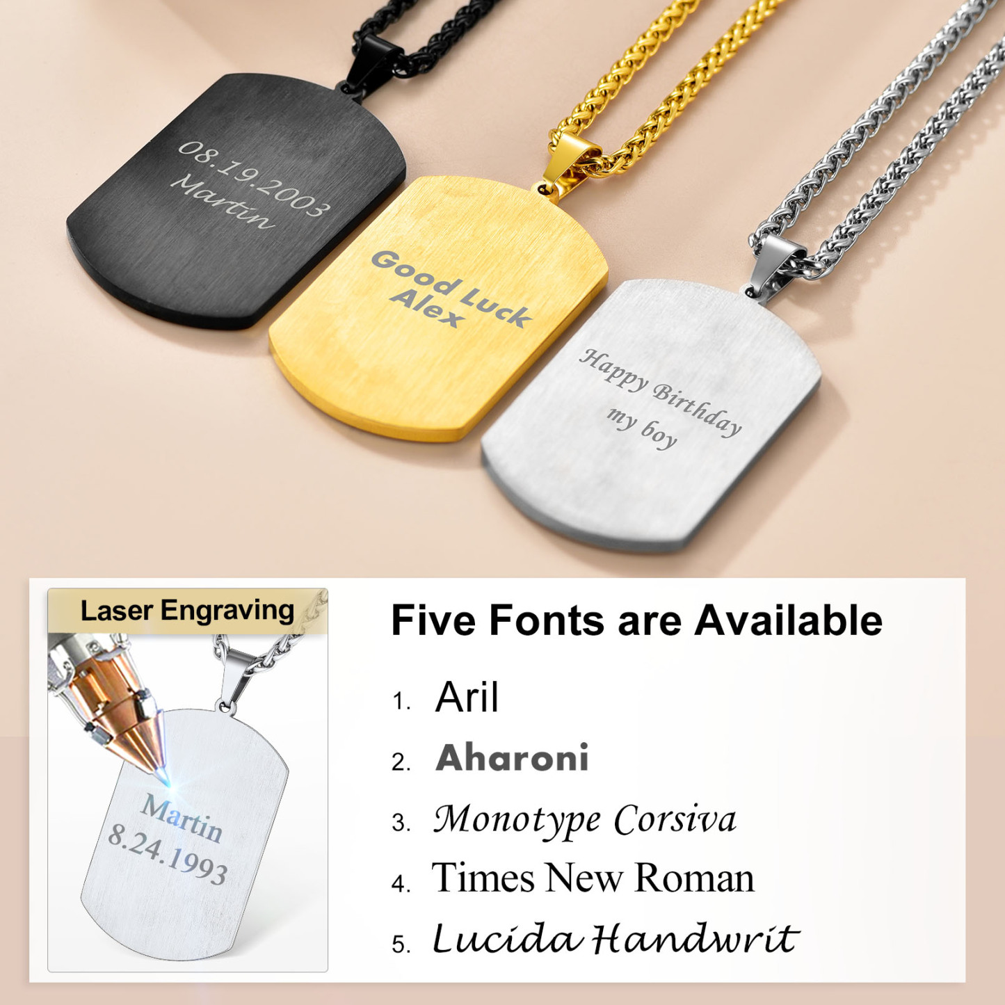 Custom Photo Dog Tag CZ Pendant Necklace for Men  engraved