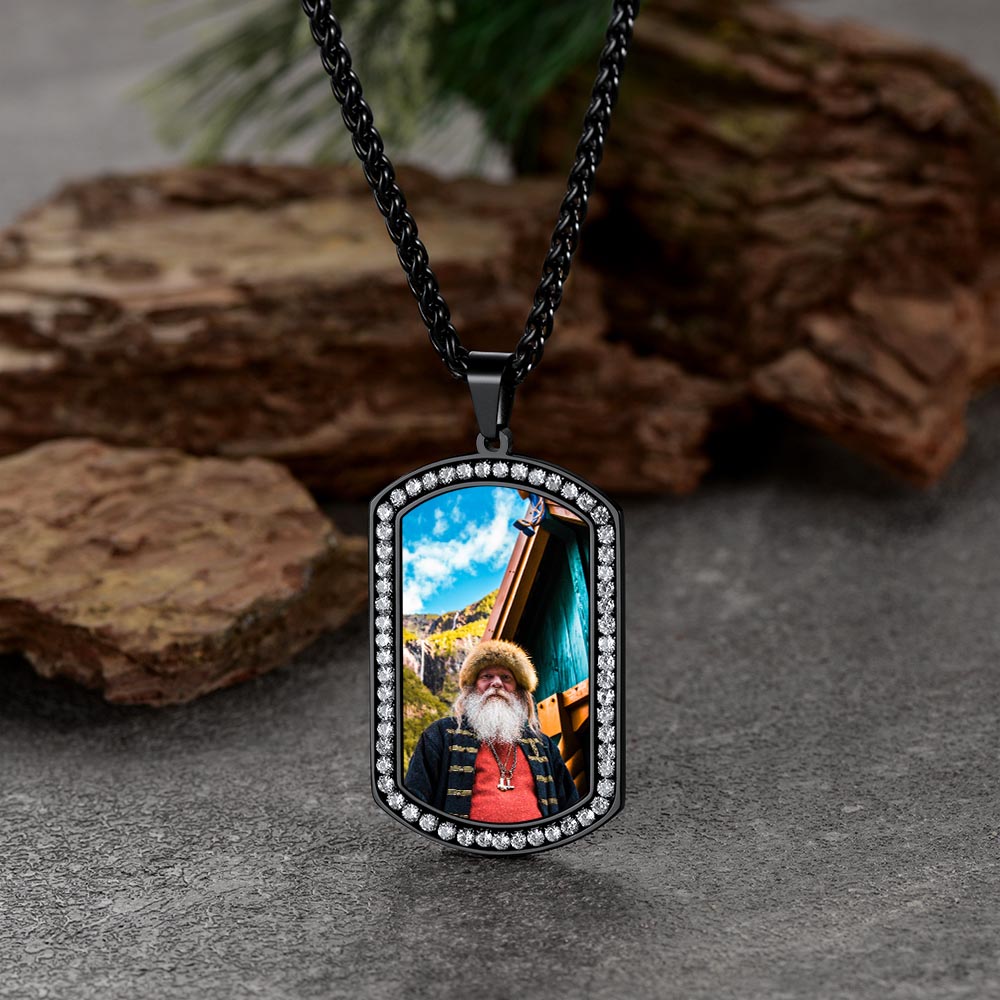 Custom Photo Dog Tag CZ Pendant Necklace for Men black occasion 