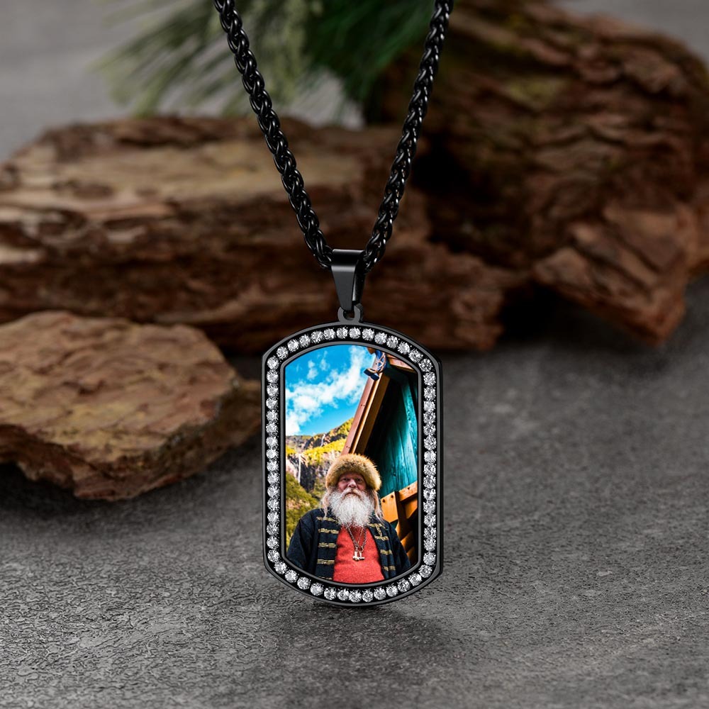 Custom Photo Dog Tag CZ Pendant Necklace for Men black occasion 