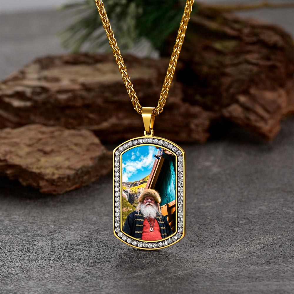 Custom Photo Dog Tag CZ Pendant Necklace for Men gold occasion
