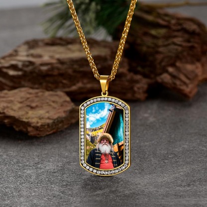 Custom Photo Dog Tag CZ Pendant Necklace for Men gold occasion