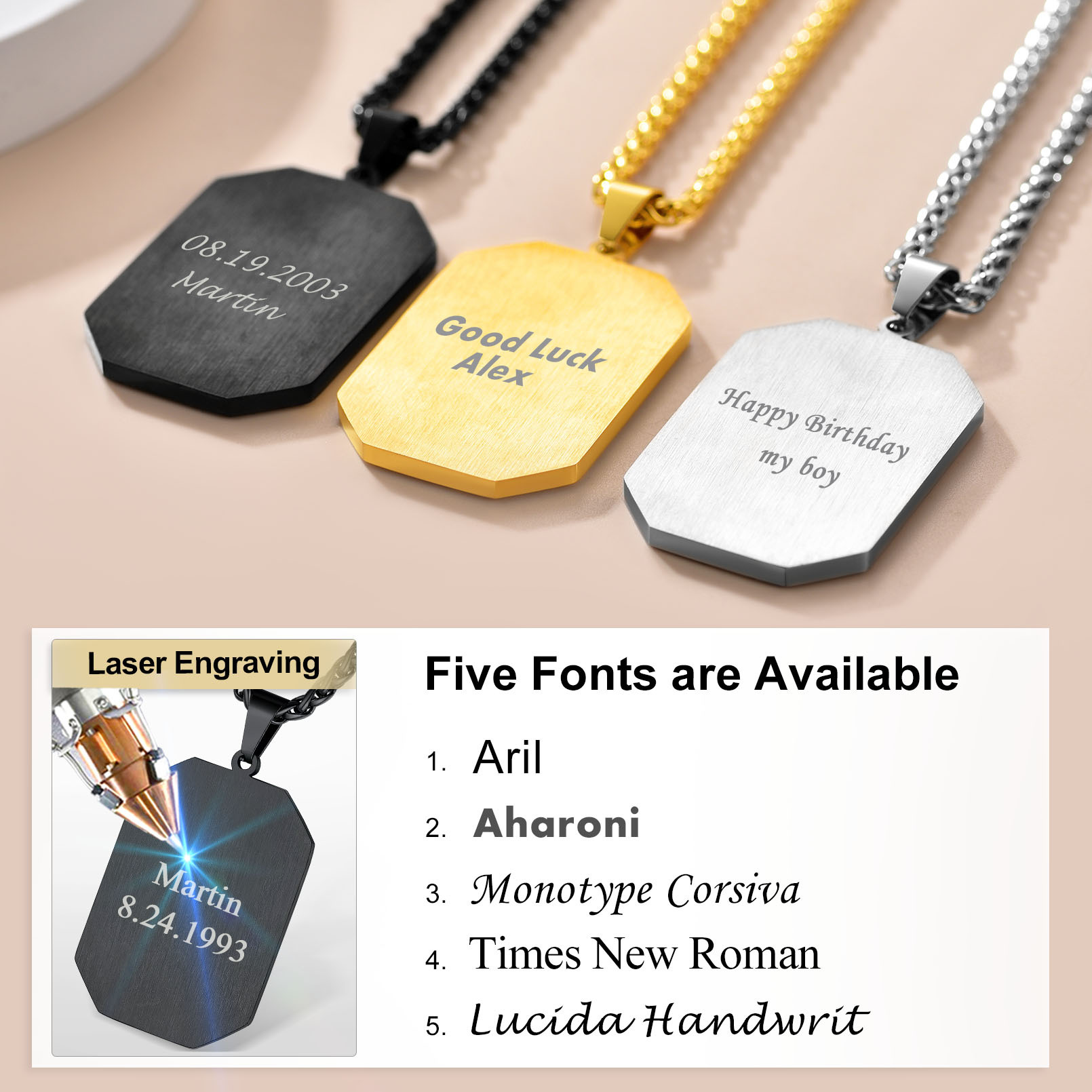 Personalized Photo CZ Pendant Necklace for Men Women engraved