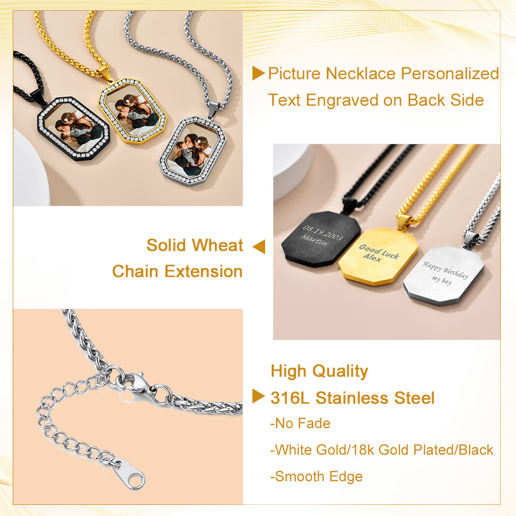 Personalized Photo CZ Pendant Necklace for Men Women deatil