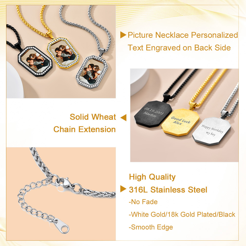 Personalized Photo CZ Pendant Necklace for Men Women deatil