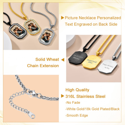 Personalized Photo CZ Pendant Necklace for Men Women deatil