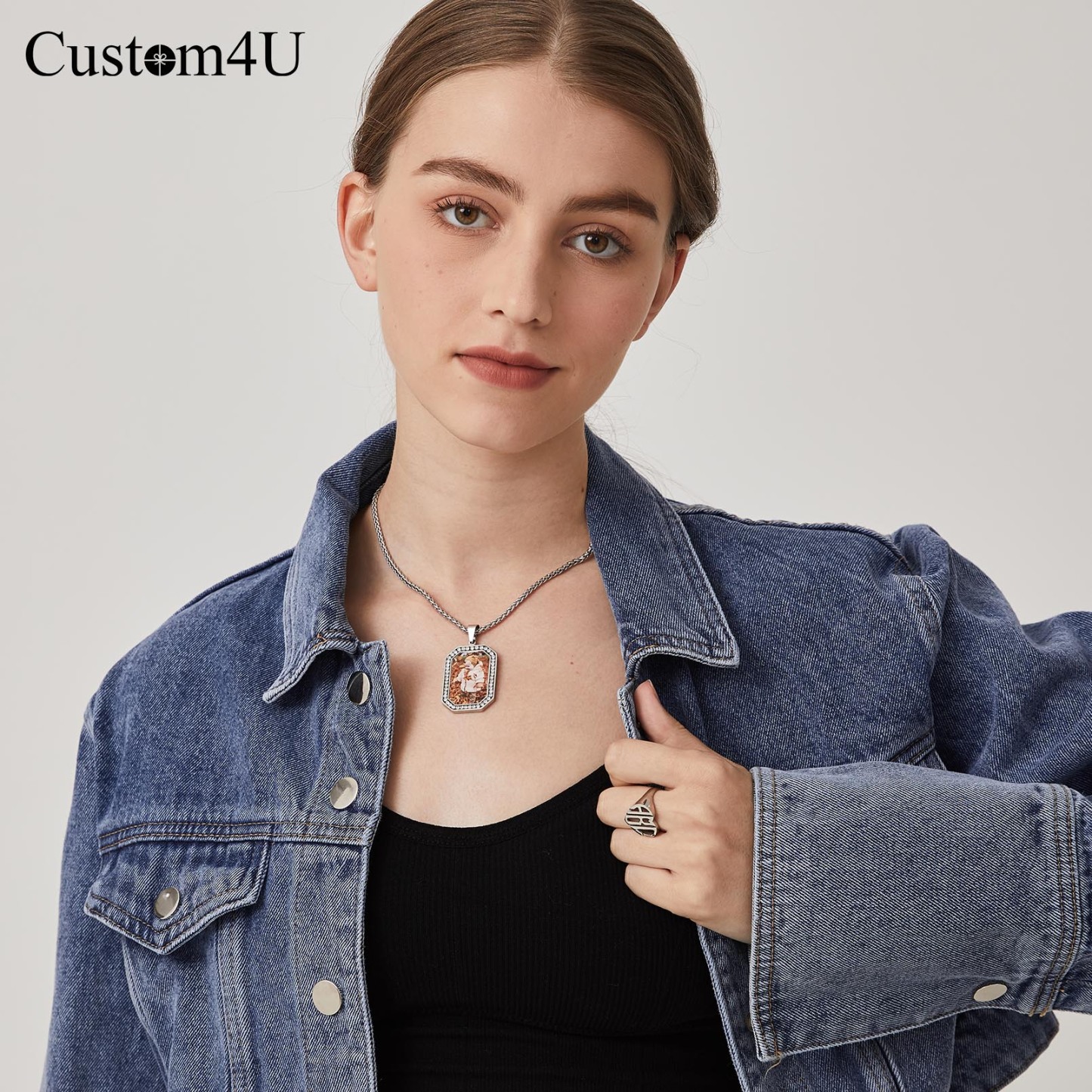 Photo CZ Pendant Necklace for Men Women model