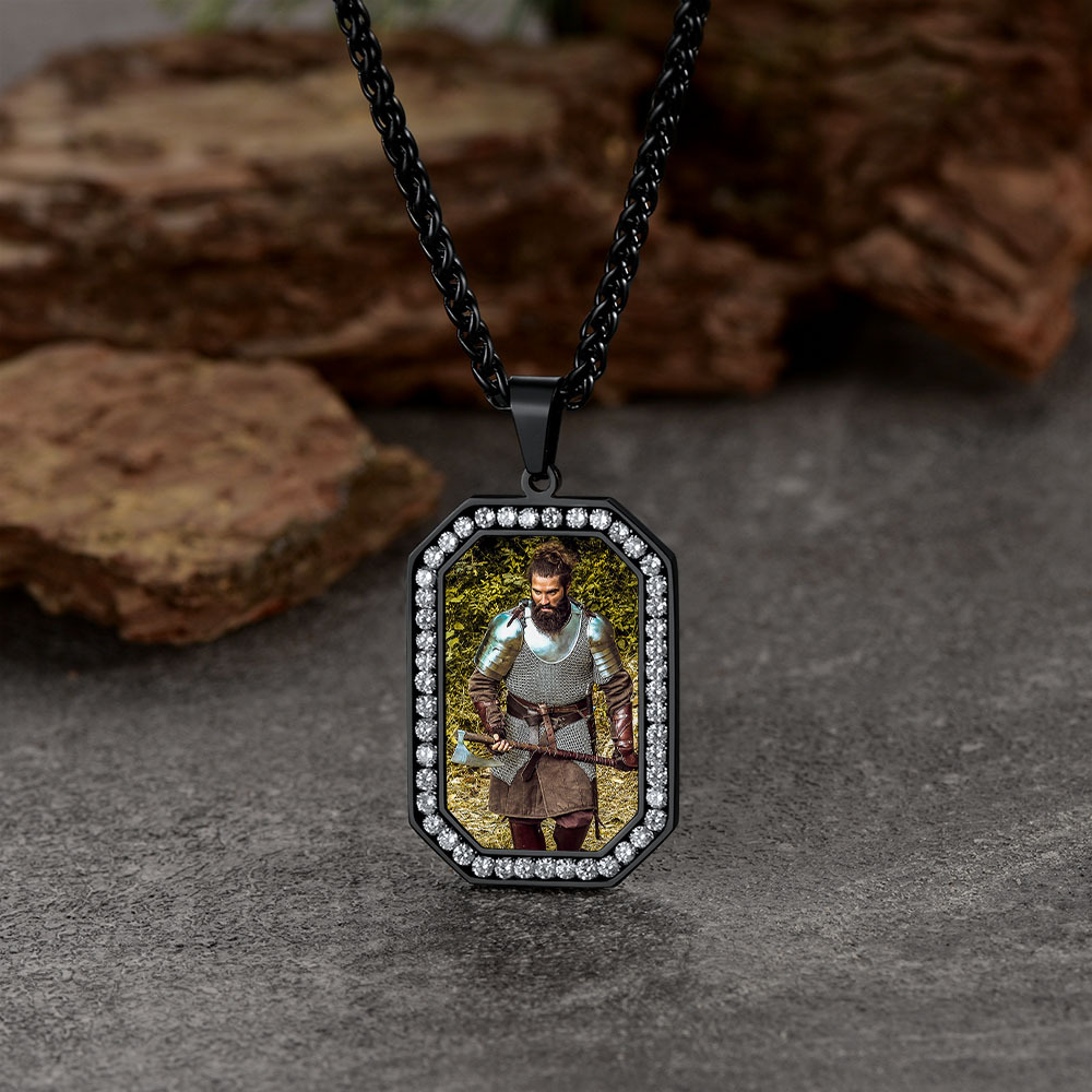 Personalized Photo CZ Pendant Necklace for Men Women black occasion