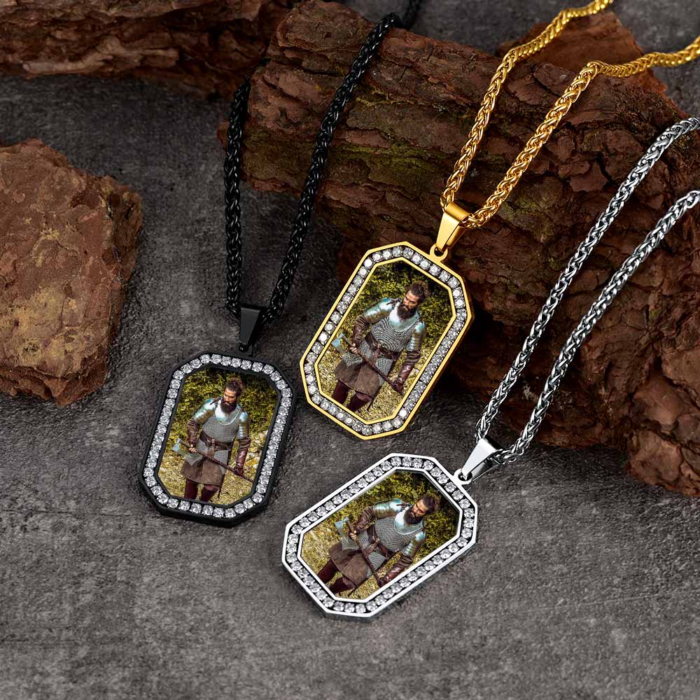 Personalized Photo CZ Pendant Necklace for Men Women color