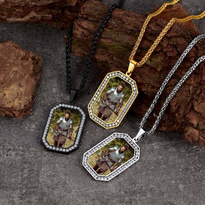 Personalized Photo CZ Pendant Necklace for Men Women color