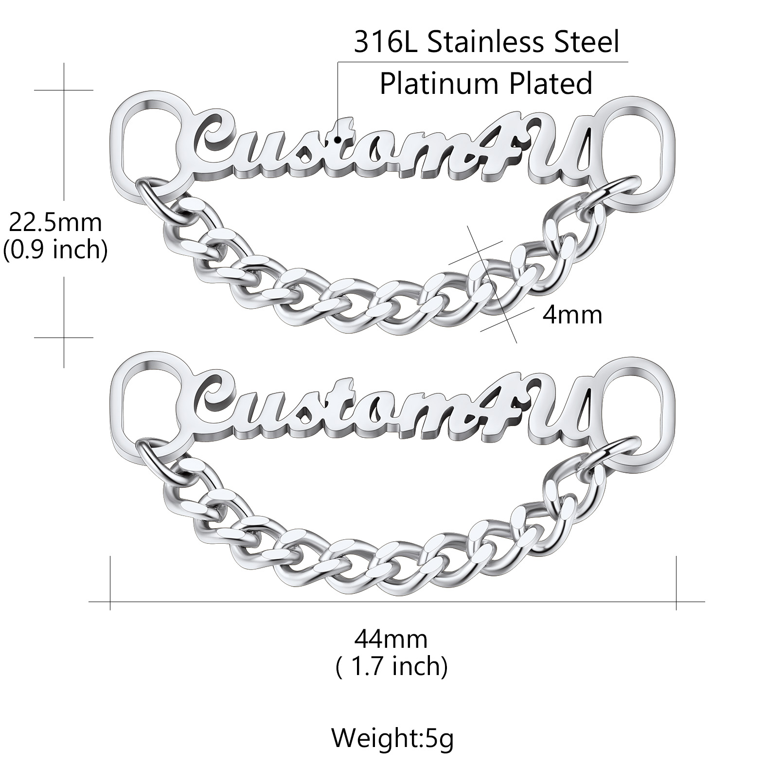 Personalized Nameplate Shoelace Buckle 2Pcs Style B Silver