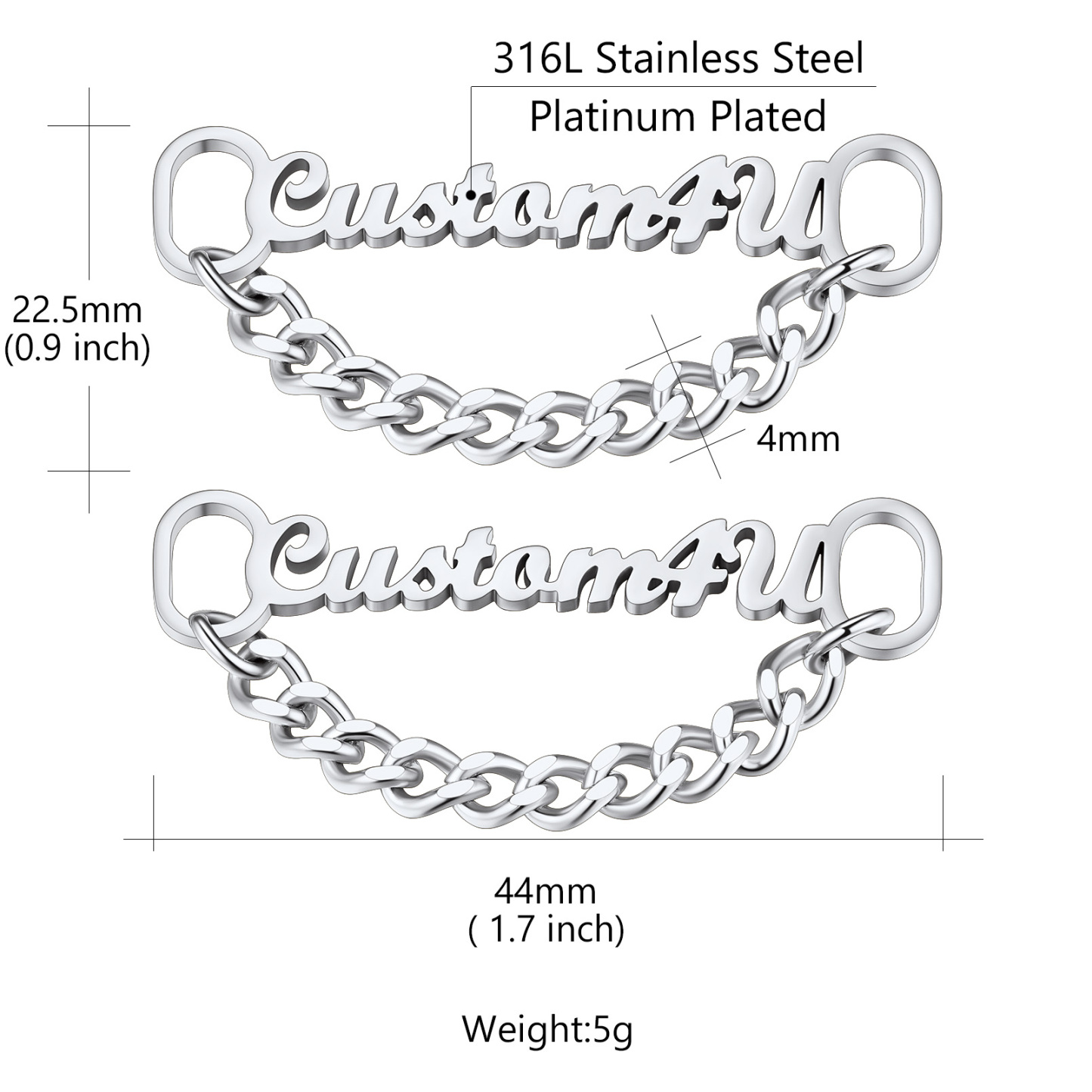 Personalized Nameplate Shoelace Buckle 2Pcs Style B Silver