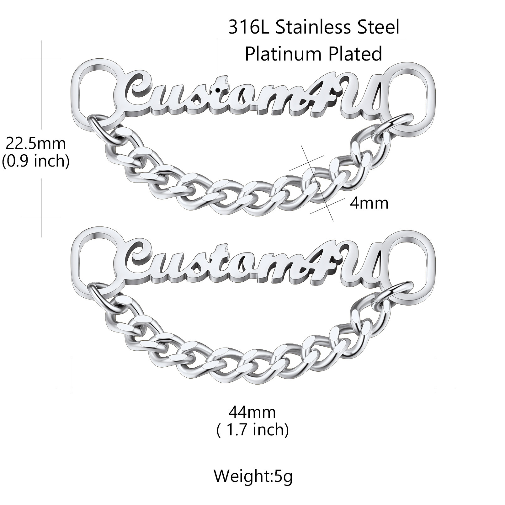 Personalized Nameplate Shoelace Buckle 2Pcs Style B Silver