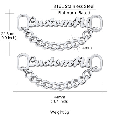 Personalized Nameplate Shoelace Buckle 2Pcs Style B Silver