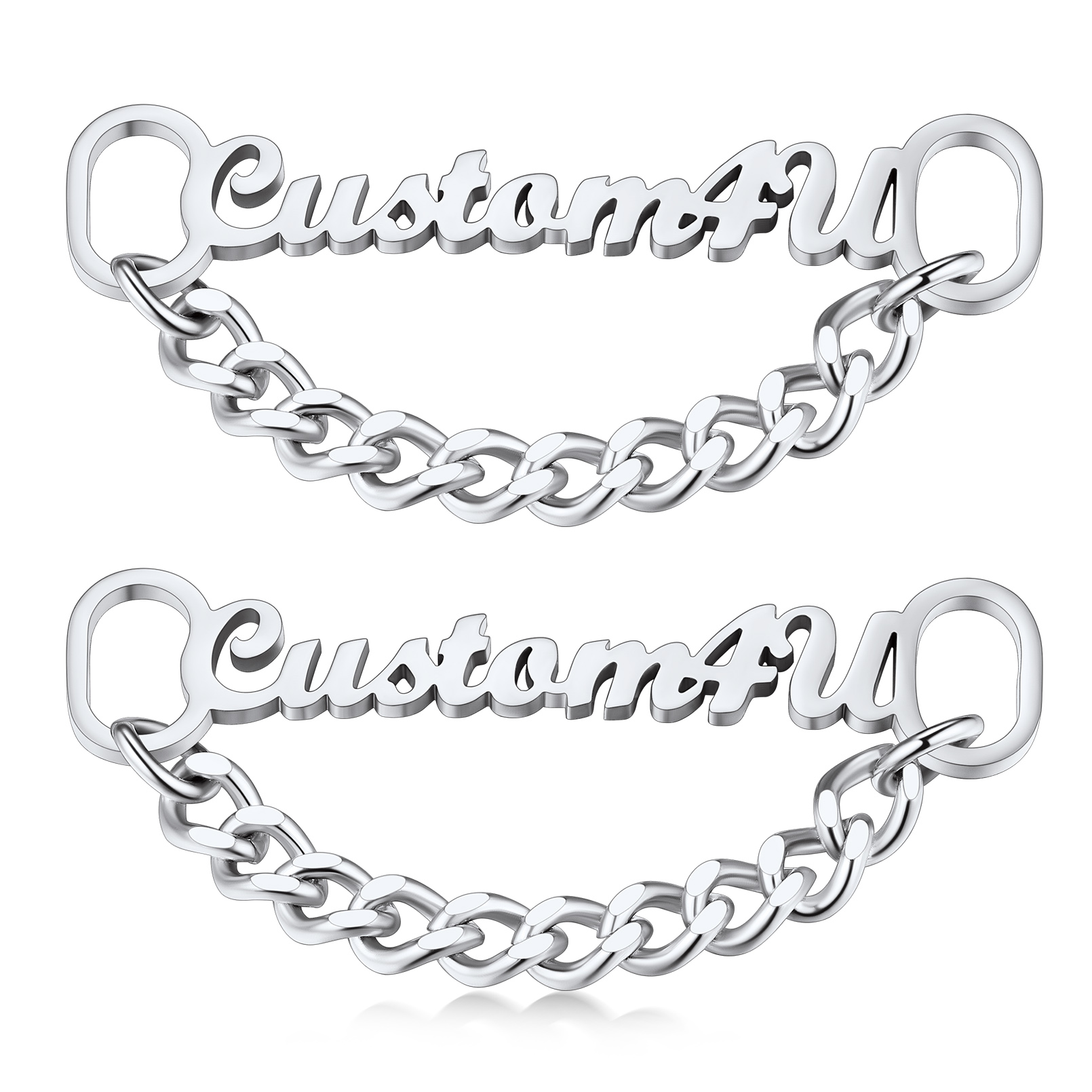 Personalized Nameplate Shoelace Buckle 2Pcs Style B Silver