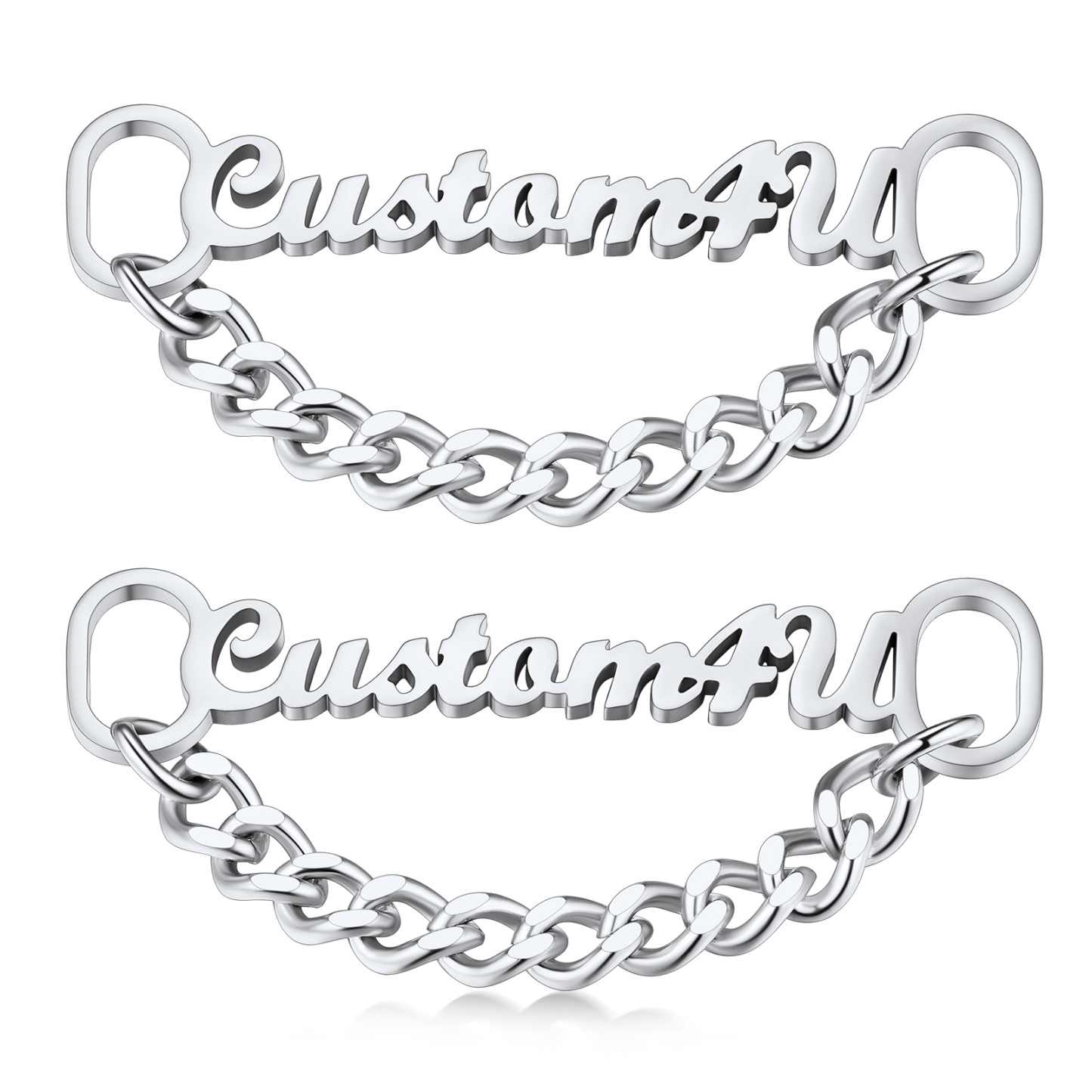 Personalized Nameplate Shoelace Buckle 2Pcs Style B Silver