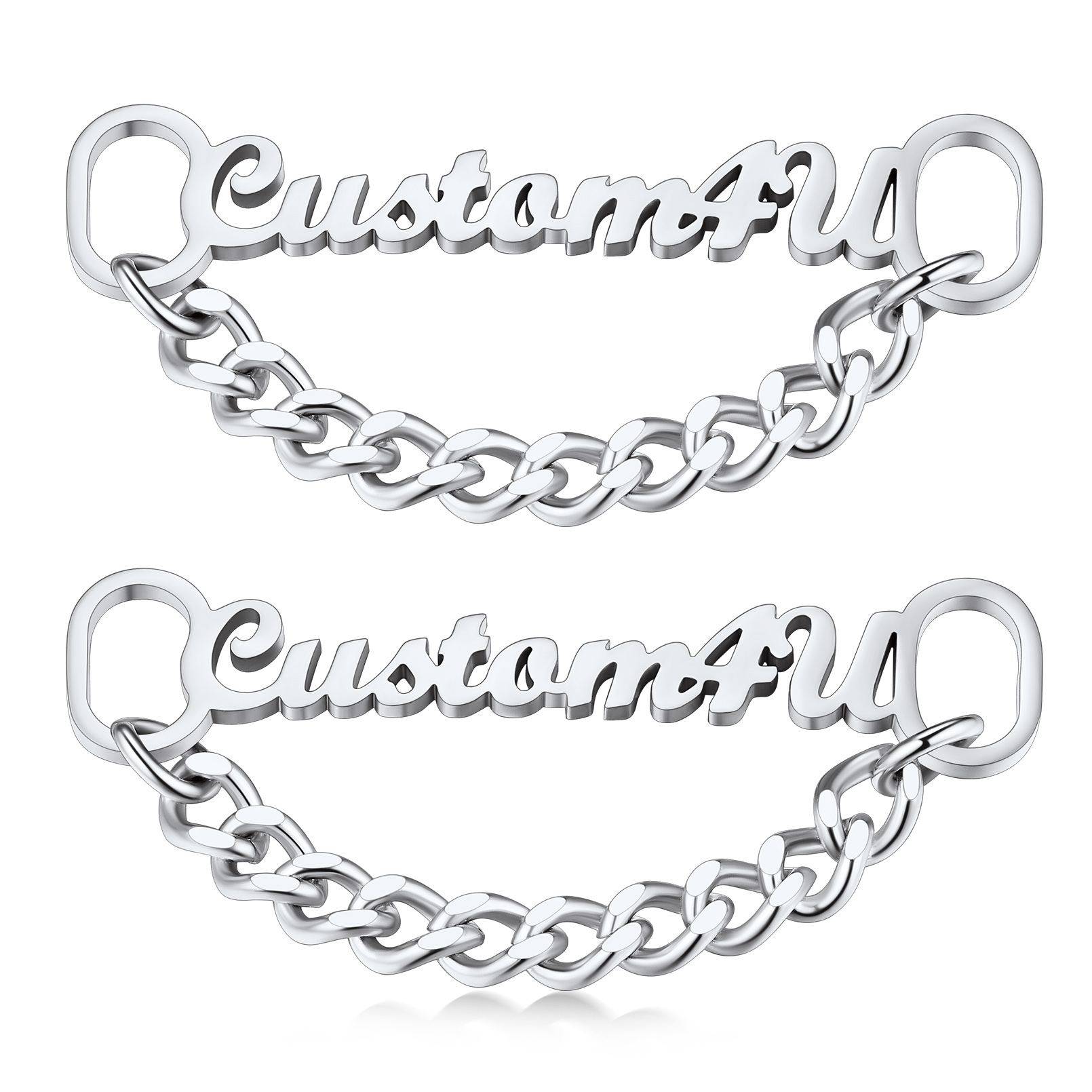 Personalized Nameplate Shoelace Buckle 2Pcs Style B Silver