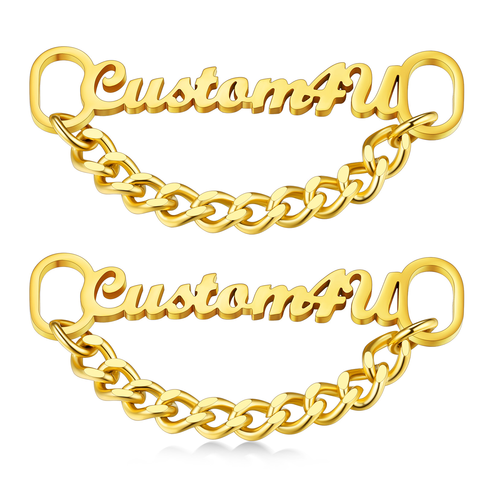 Personalized Nameplate Shoelace Buckle 2Pcs Style C Gold