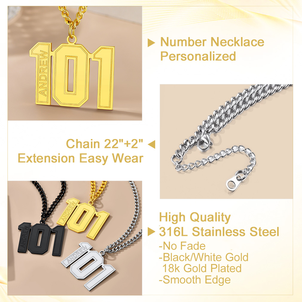 Personalized Engraved Number Pendant Necklace For Men stainless steel