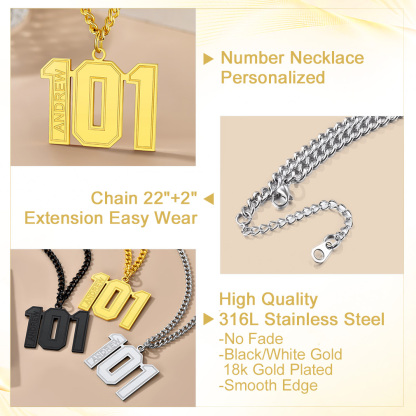 Personalized Engraved Number Pendant Necklace For Men stainless steel