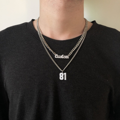 Personalized Engraved Number Pendant Necklace model silver