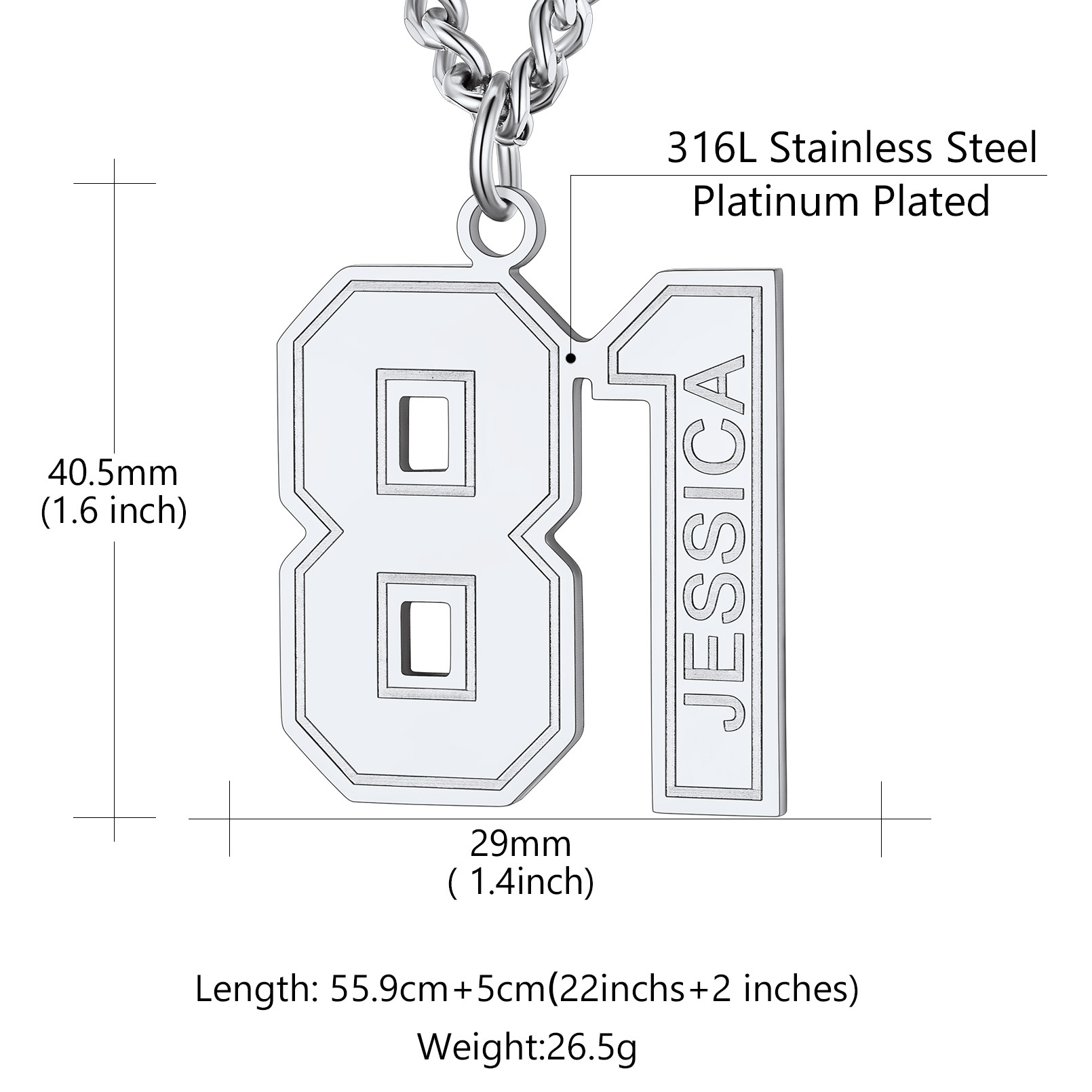 Personalized Engraved Number Pendant Necklace For Men detail
