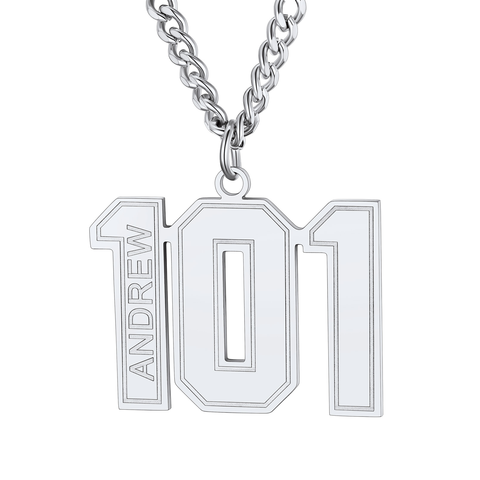 Personalized Engraved Number Pendant Necklace silver
