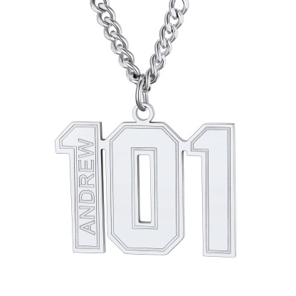 Personalized Engraved Number Pendant Necklace silver