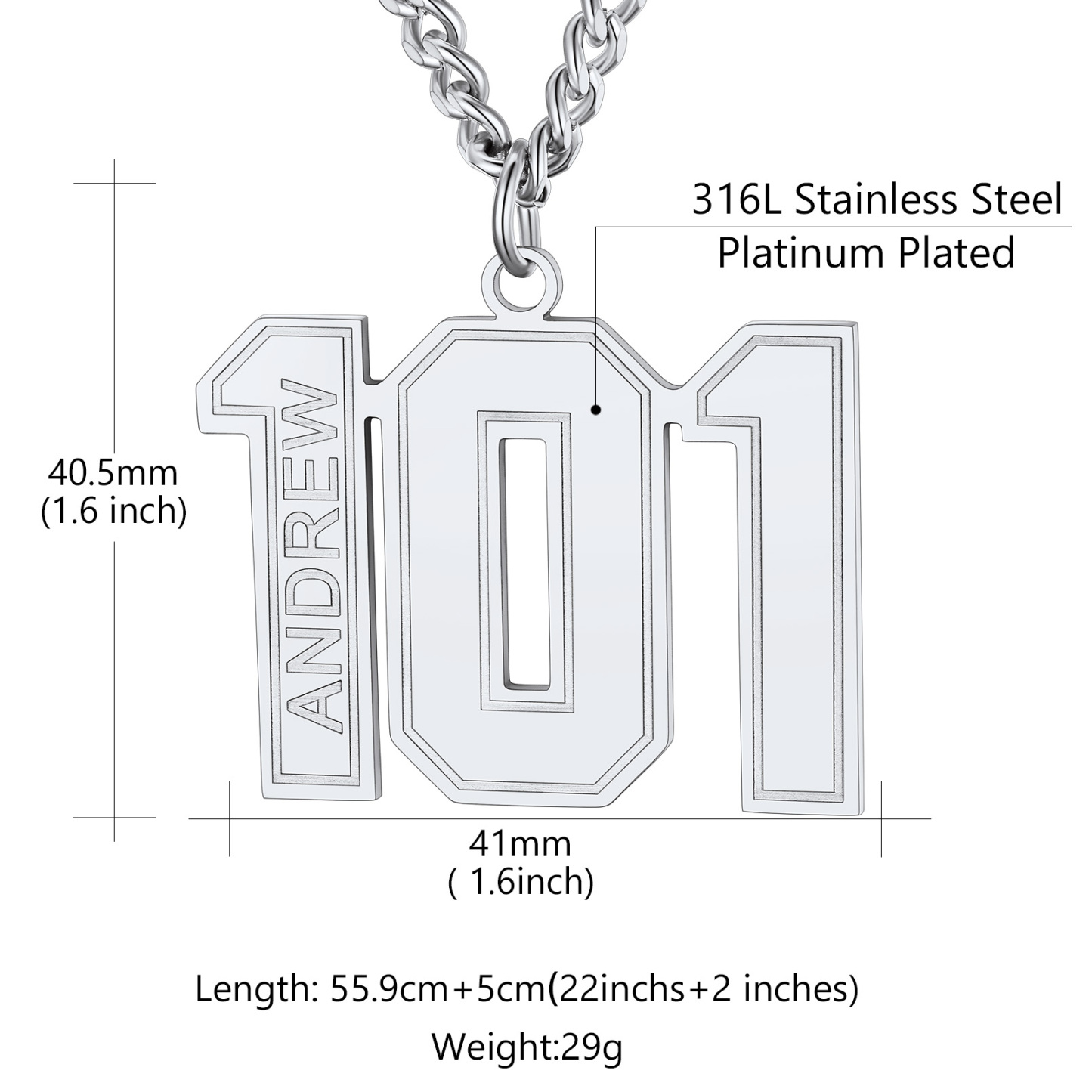 Personalized Engraved Number Pendant Necklace detail