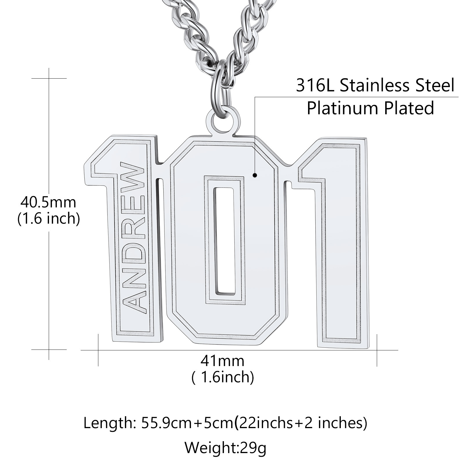Personalized Engraved Number Pendant Necklace detail