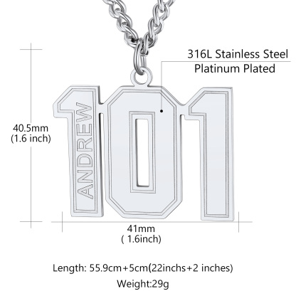 Personalized Engraved Number Pendant Necklace detail