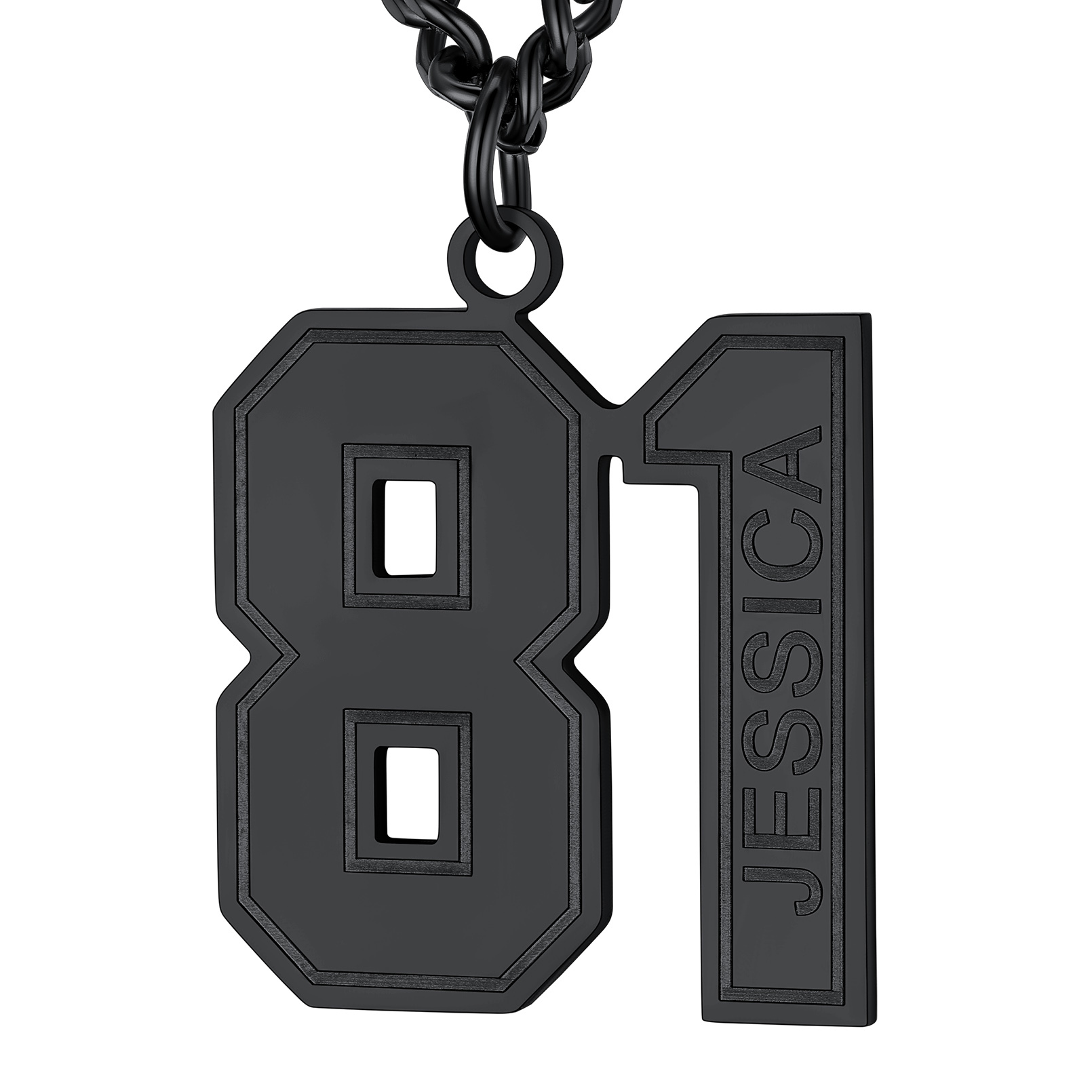 Personalized Engraved Number Pendant Necklace For Men black