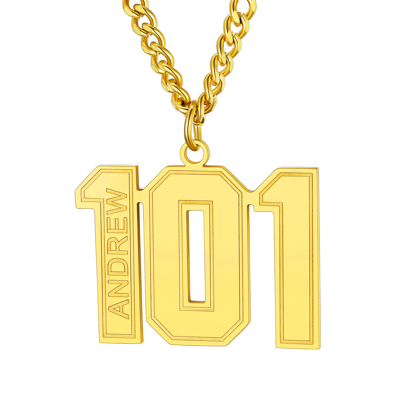 Personalized Engraved Number Pendant Necklace gold