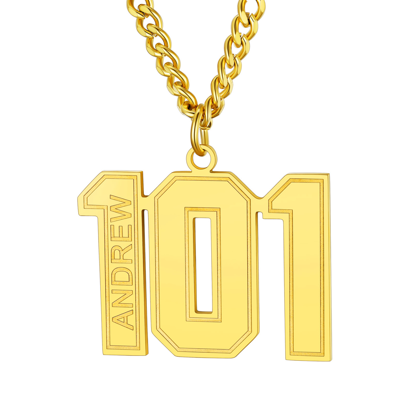 Personalized Engraved Number Pendant Necklace gold