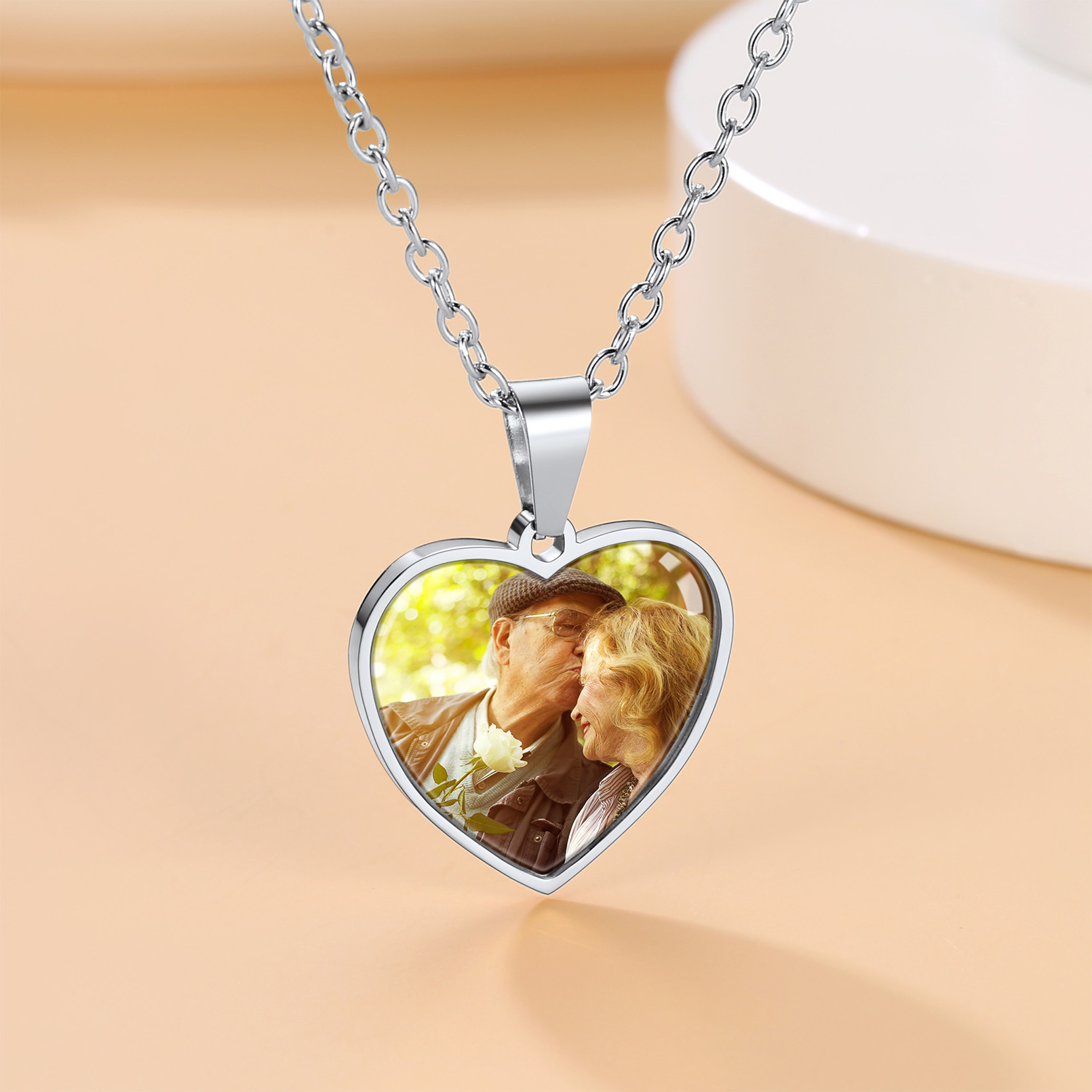 Personalized Heart Pendant Necklace with 2 Pictures silver