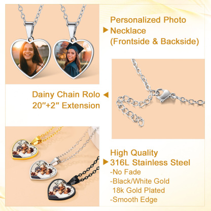 Personalized Heart Pendant Necklace with 2 Pictures for Women detail
