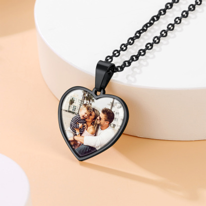 Personalized Heart Pendant Necklace with 2 Pictures black