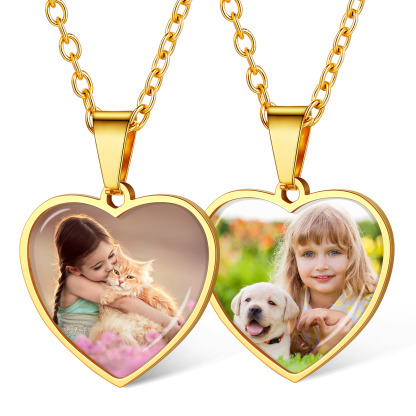 Personalized Heart Pendant Necklace with 2 Pictures for Women gold