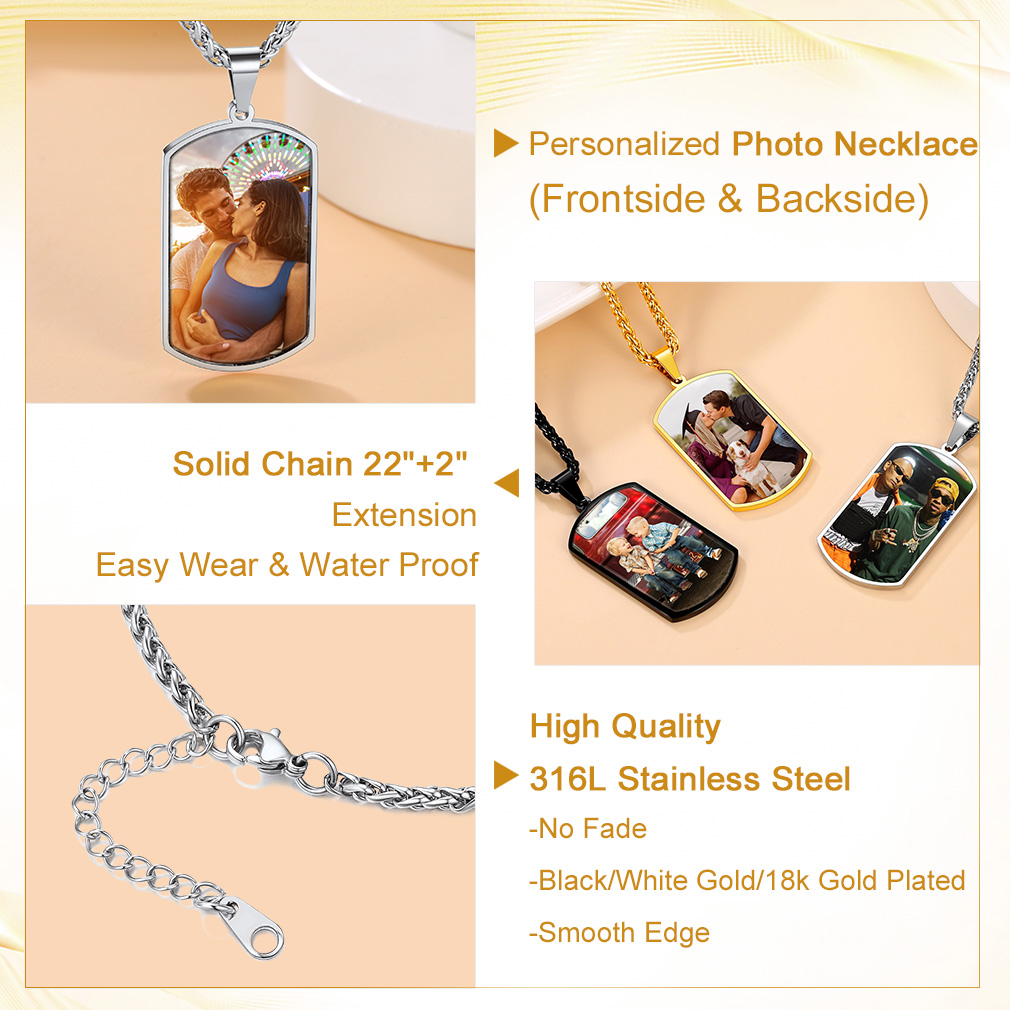Double-sided Photo Customize Dog Tag Pendant Necklace  detail