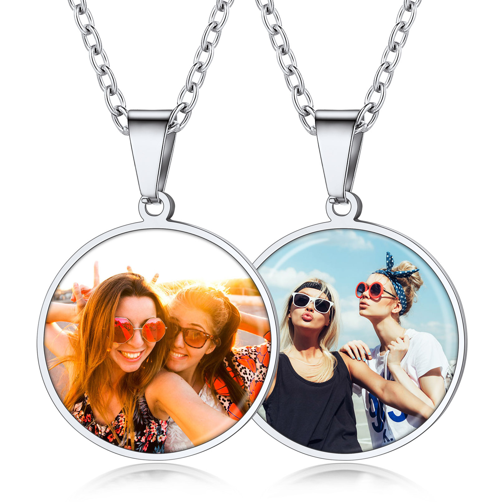 Personalized Photo Round Pendant Picture for Men Women silver