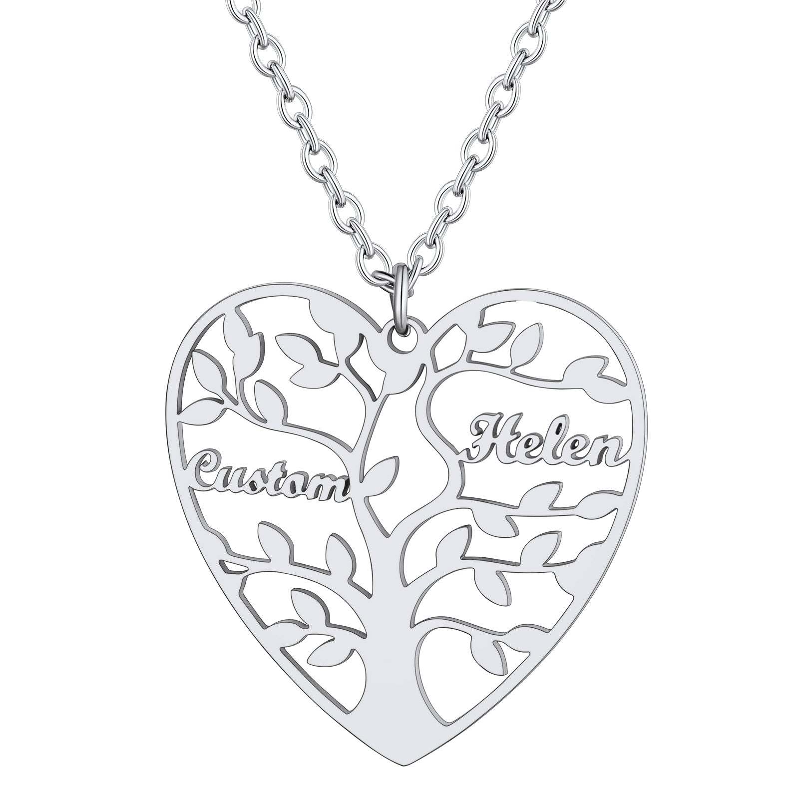 Custom4U Tree Of Life Necklace-2 names-silver