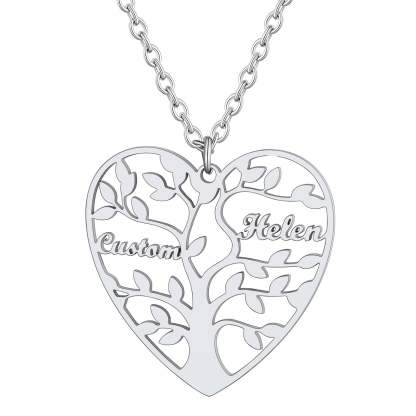 Custom4U Tree Of Life Necklace-2 names-silver