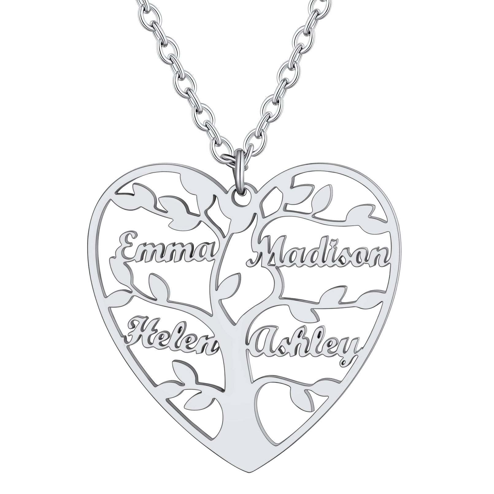 Personalized Heart Family Tree Necklace with Names For Mom