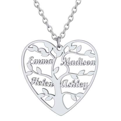 Personalized Heart Family Tree Necklace with Names For Mom