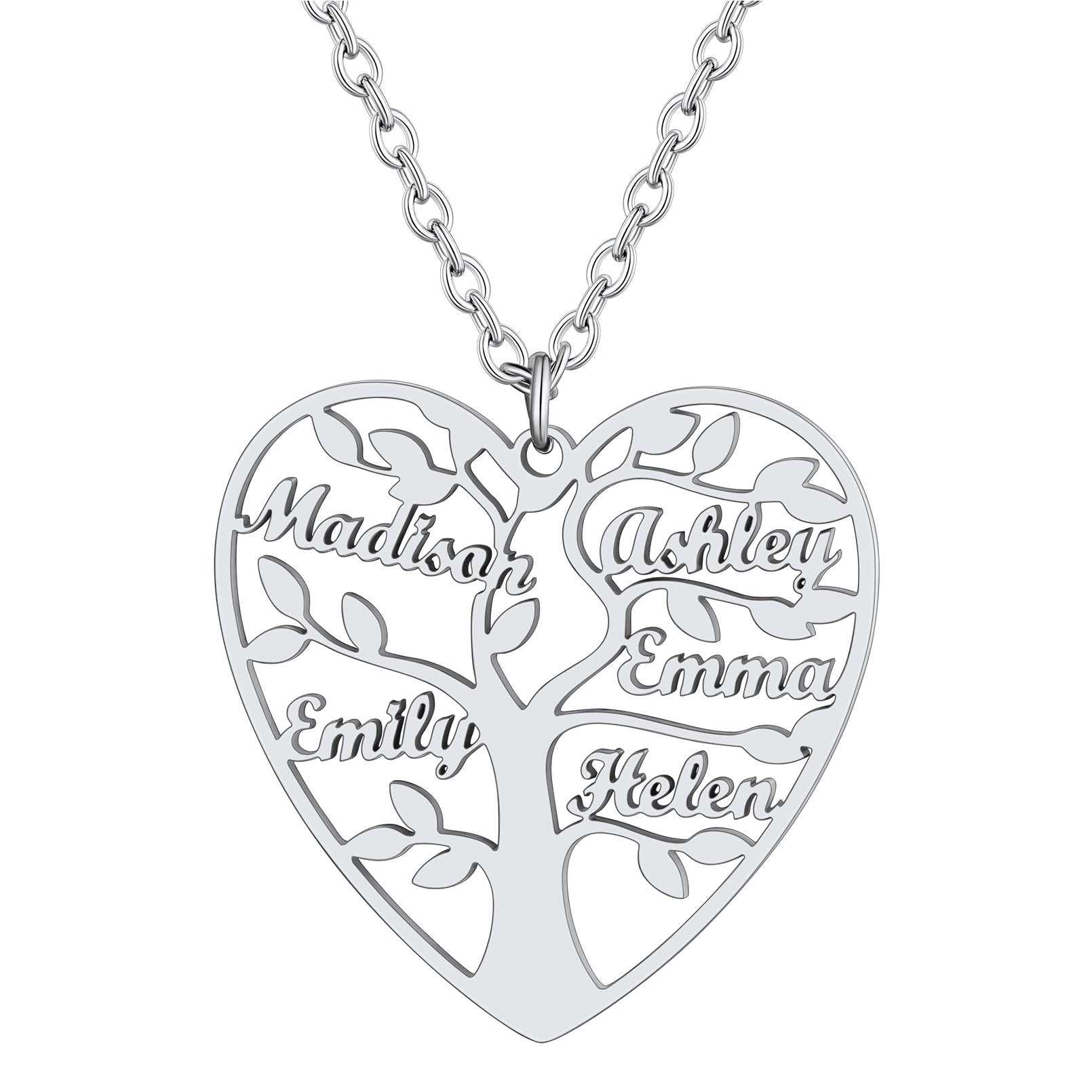 Personalized Heart Family Tree Necklace with Names For Mom