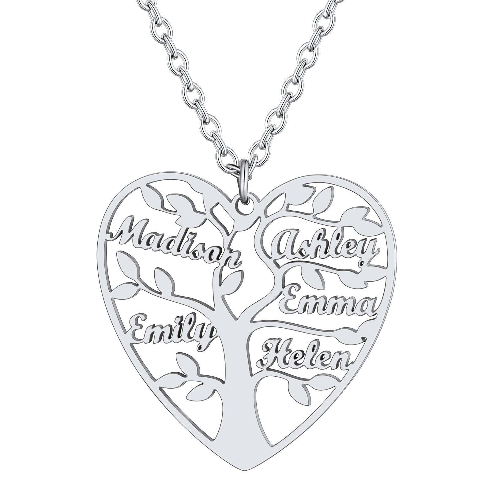 Personalized Heart Family Tree Necklace with Names For Mom