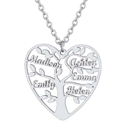 Personalized Heart Family Tree Necklace with Names For Mom