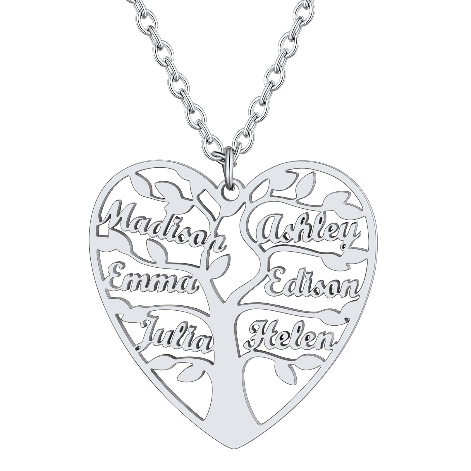 Personalized Heart Family Tree Necklace with Names For Mom
