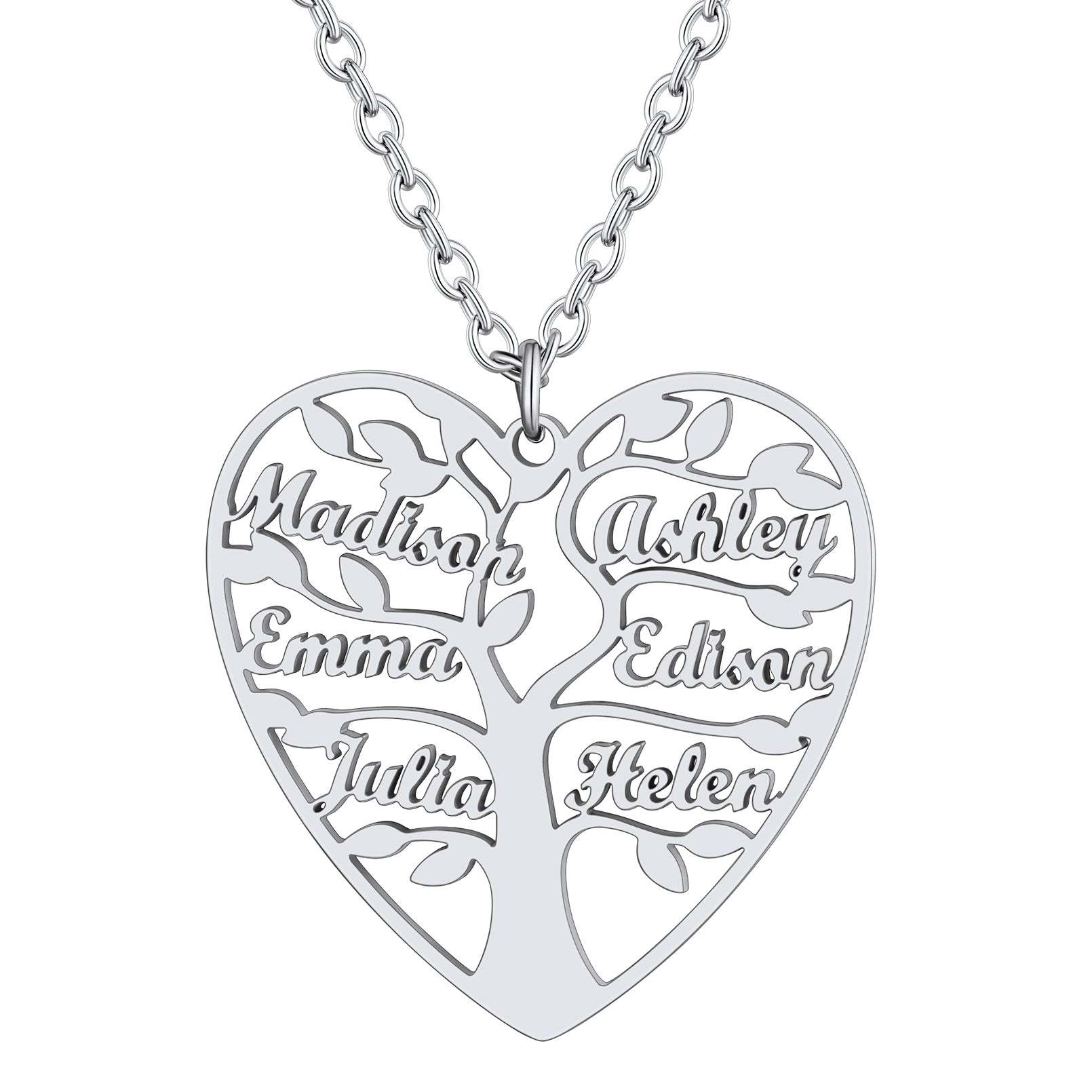 Personalized Heart Family Tree Necklace with Names For Mom