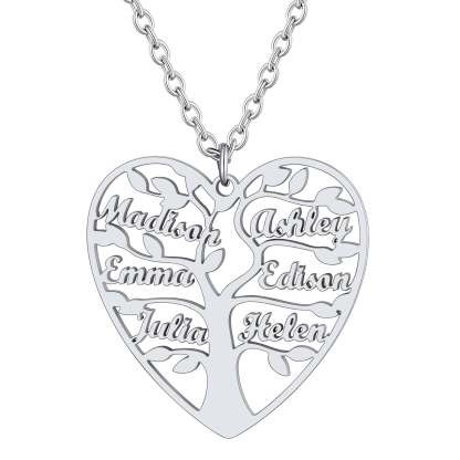 Personalized Heart Family Tree Necklace with Names For Mom
